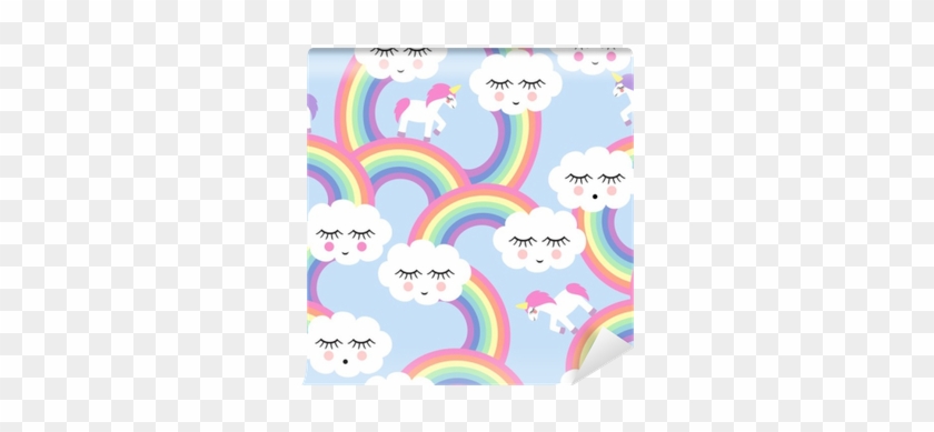 Seamless Pattern With Smiling Sleeping Clouds And Rainbows - Fundo Nuvem E Arco Iris #363160