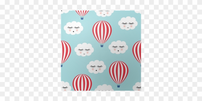Smiling Sleeping Clouds And Hot Air Balloons Seamless - Drawing #363167
