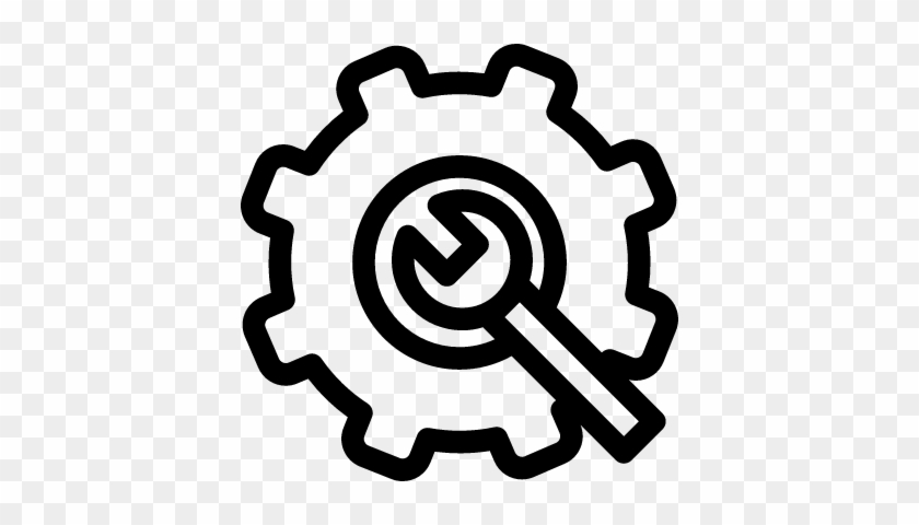Wrench In A Gear Outline Symbol In A Circle Vector - Implementation Icon #363240