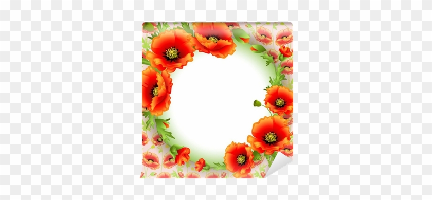 Background Frame With Poppies In A Circle And Place - Biglietto Auguri Con Papaveri #364092