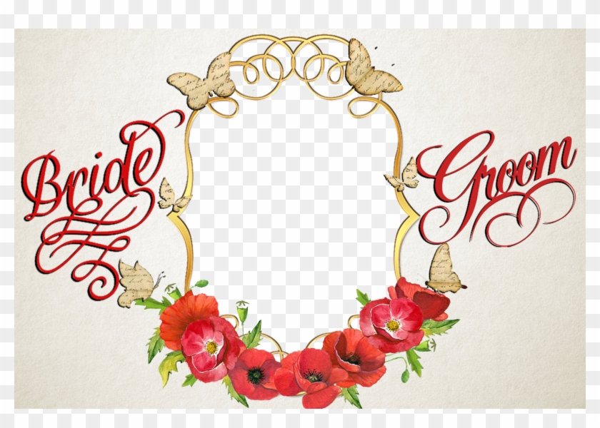 Red Poppy Wedding Frame By Writerfairy Red Poppy Wedding - Decal Guru Wedding Retro Wall Decal, Pink #364171