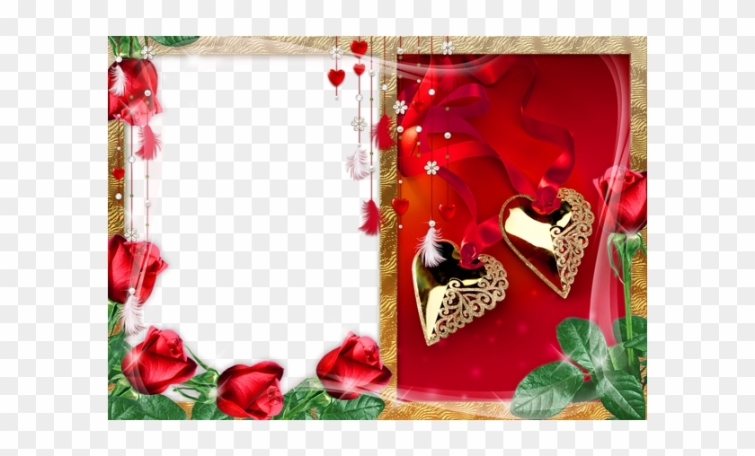 Gold Hearts With Roses Png Photo Frame - Love Photo Frames For Photoshop #364436