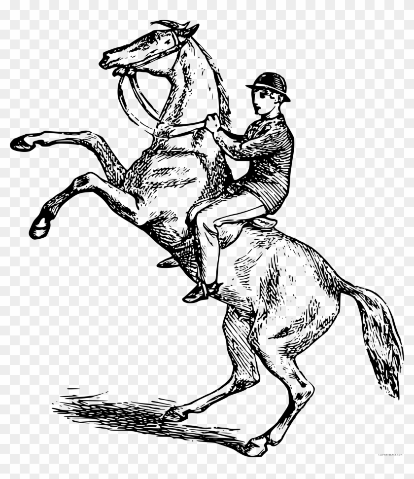 Man Riding A Horse Animal Free Black White Clipart - Draw Person Riding Horse #364545