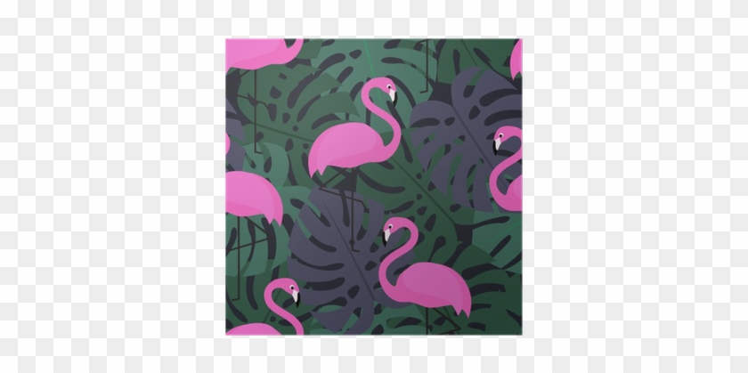 Tropical Seamless Pattern With Pink Flamingos On Dark - Art #365408