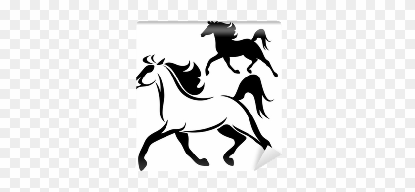 Running Horse Vector Outline And Silhouette Wall Mural - Cavalier #365645