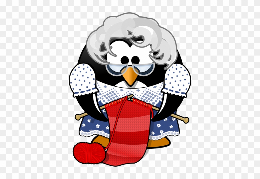 Vector Clip Art Of Grandma Penguin Knitting - Grandma Penguin #365934