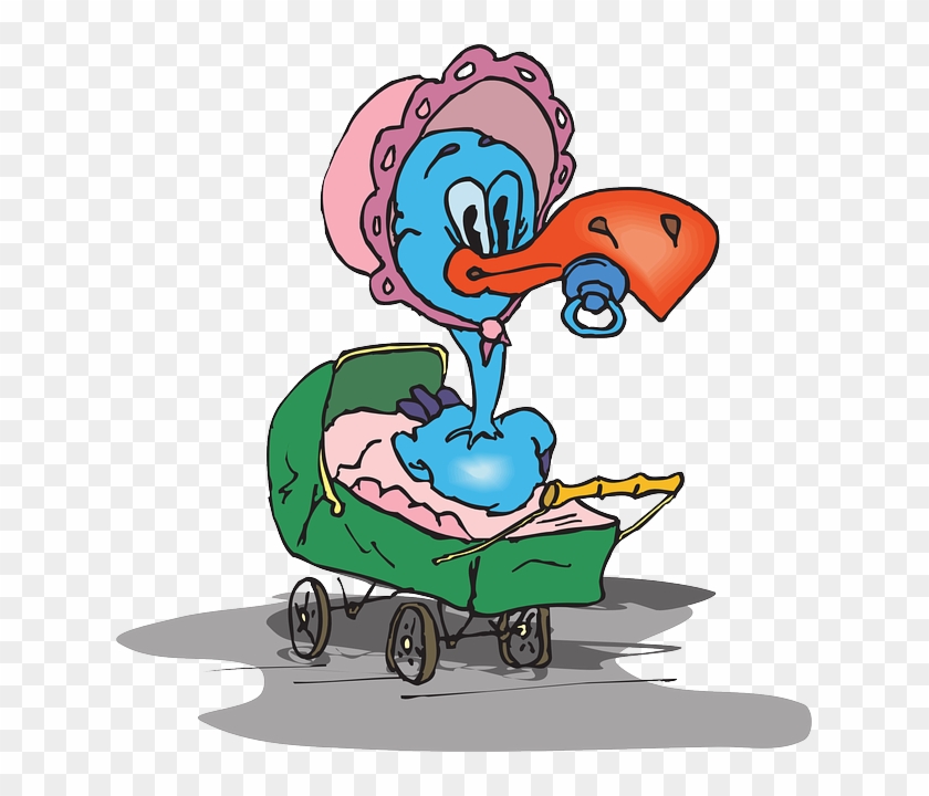 Carriage Baby, Cartoon, Bird, Bonnet, Pacifier, Carriage - Cartoon Baby With Bonnet #366565