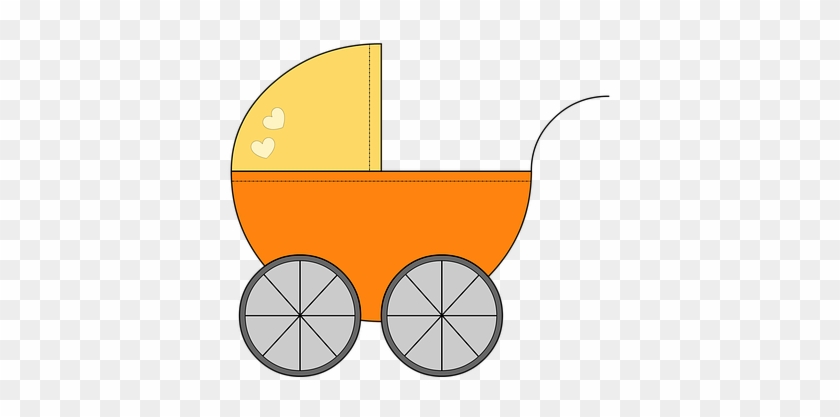 Cart Baby Carriage Yellow Orange Child Bab - Carrinho De Bebe Png #367074