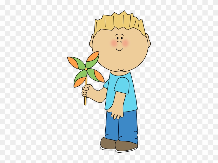 Boy With A Spring Pinwheel - Pinwheel Clipart #367228