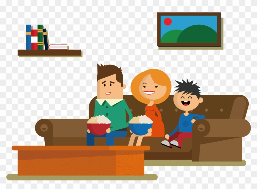 Couch Sitting Drawing Cartoon - People Watching Tv Png #367985