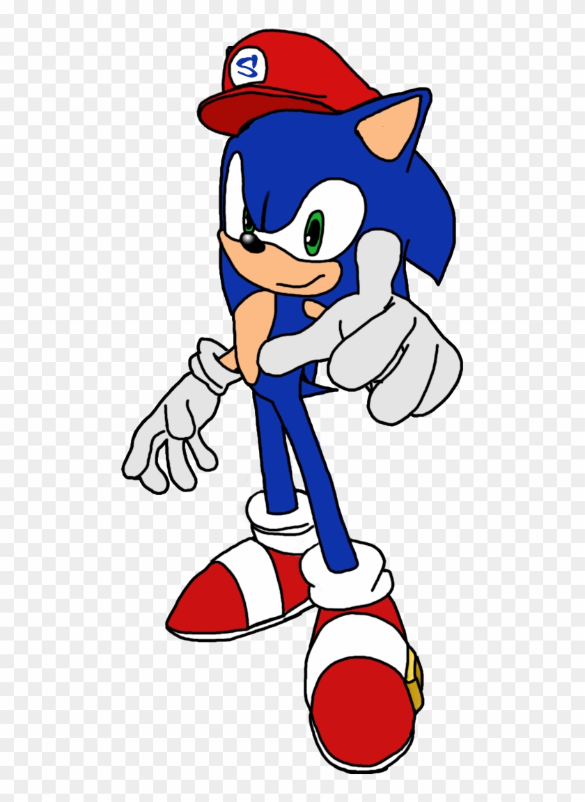 Sonic Drawing Mario - Sonic With Mario Hat #368278