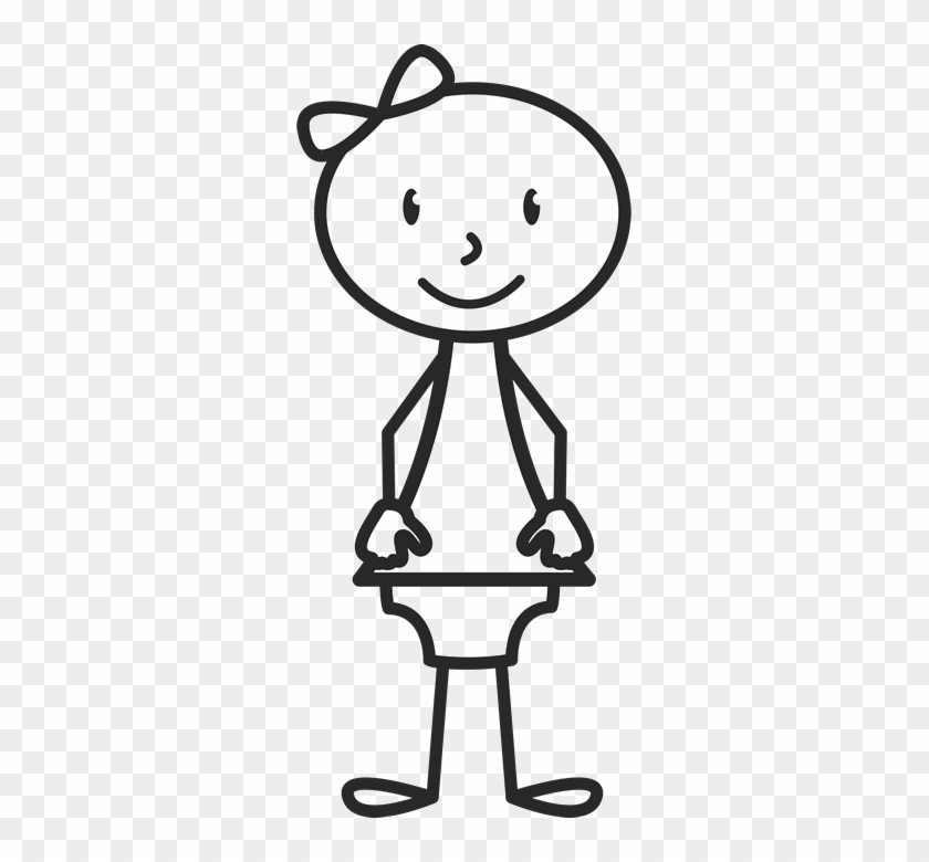 Stick Figure Newborn Baby With Bow Stamp - Girl Stick Figure In Dress #368821