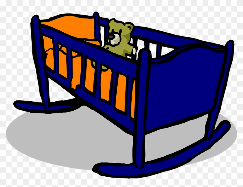 Crib Cradle Blue Baby Teddy Orange Pillow - Baby Cradle Clip Art #369968