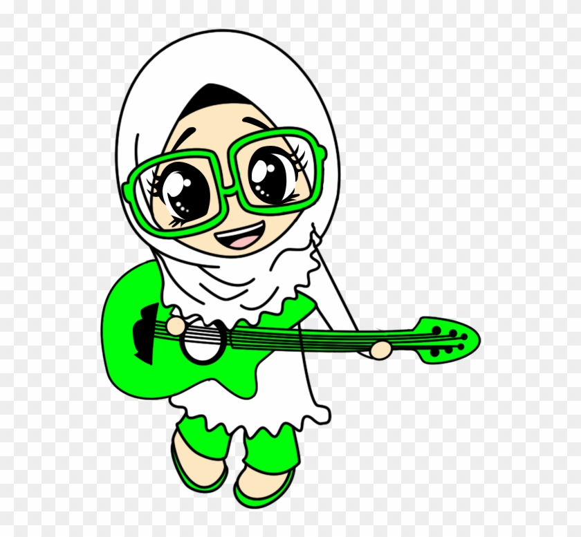 Veil Clipart Muslimah Cartoon - Gambar Kartun Muslimah Bermain Gitar #370194