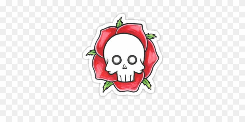 Generic Skull Rose Drawing Sticker Original Done In - Skull #370419