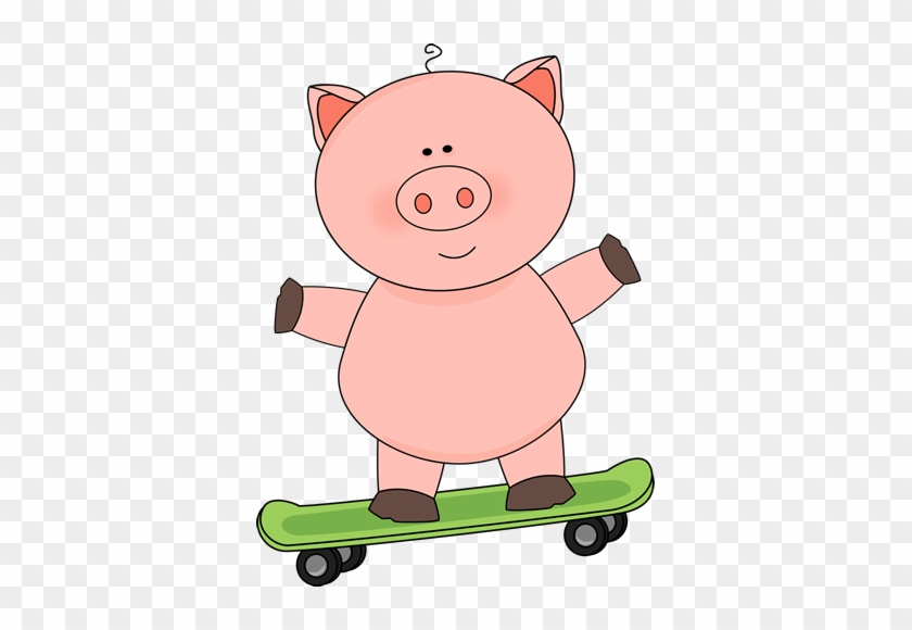 Penguin Ice Skating Clip Art Download - Cartoon Pig On Skateboard #370457