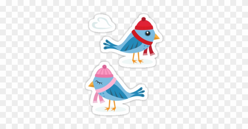 Cute Cartoon Stickers Featuring Two Blue Birds And - Love Birds In The Snow Card #370558