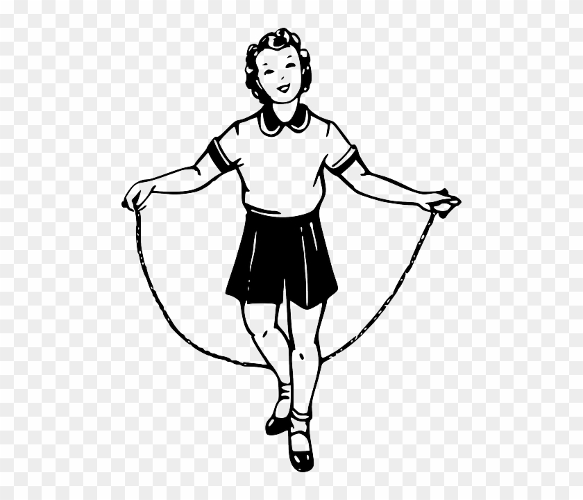 Outline, Girl, Cartoon, Line, Running, Playing, Jumping - Skipping Rope #371143