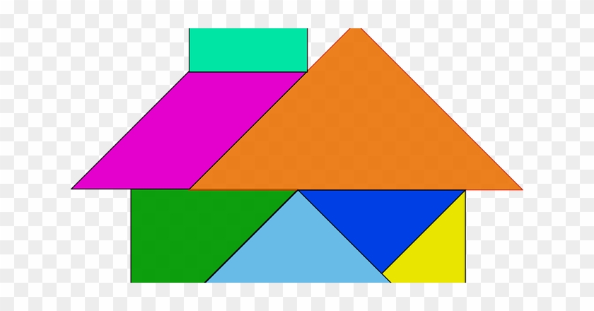 Outline Of A House In Coloured Blocks - Tangram Using Geometrical Shapes #371201