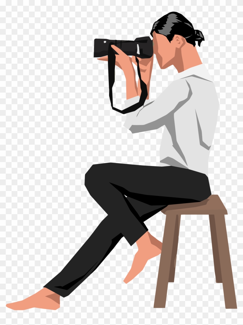 Woman Photographer On Stool - Photographer Female Clipart #371339