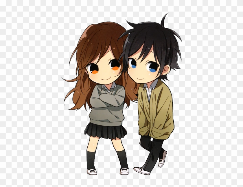 anime boy and girl holding hands chibi