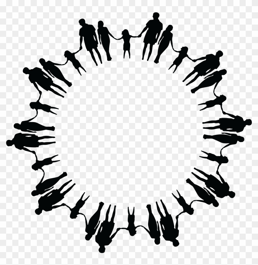 Free Clipart Of A Black And White Round Frame Made - Holding Hands Circle #371793