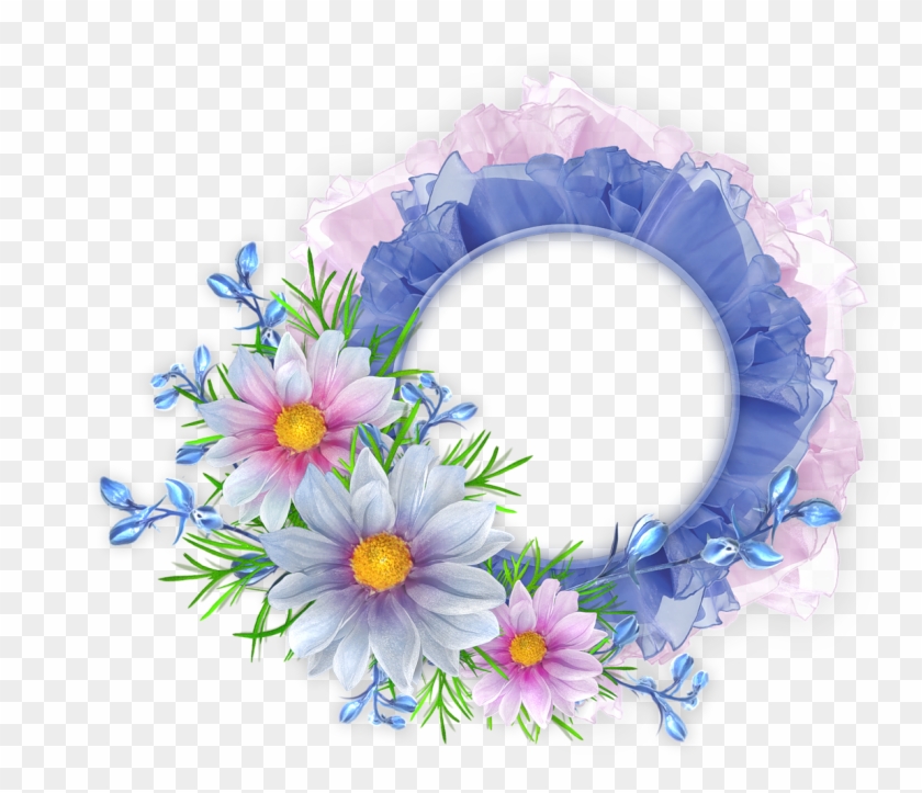 Blue Flower Borders And Frames Download - Round Flower Frame Png #371950