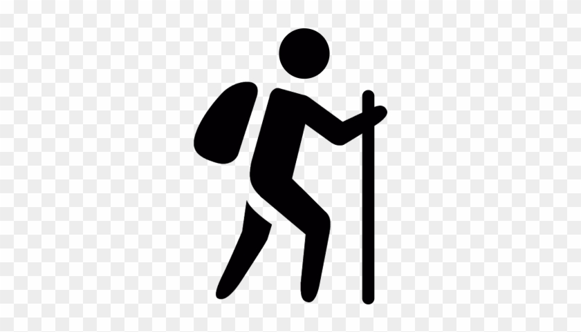 Man With Bag And Walking Stick Vector - Hiking Icon #372449