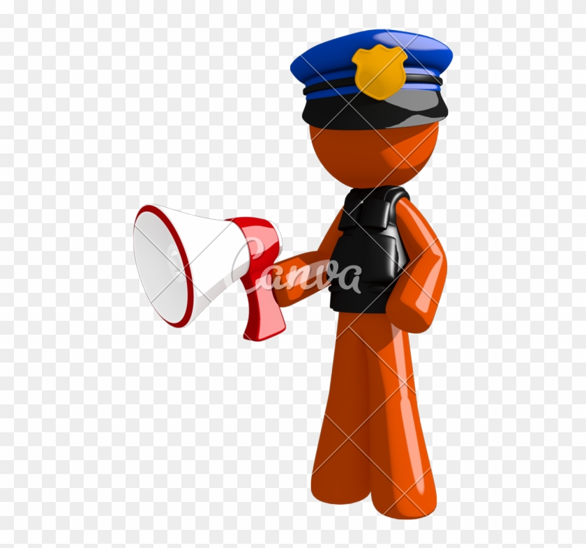 Orange Man Police Officer Holding Megaphone - Police #372778