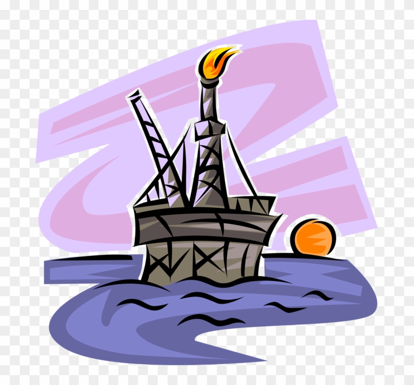 Vector Illustration Of Offshore Petroleum Fossil Fuel - Illustration #372811