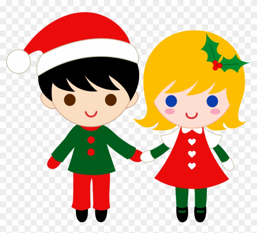 Christmas ~ Merry Christmas Banner Clipart Kid Free - Boy And Girl Holding Hands Clipart #373182