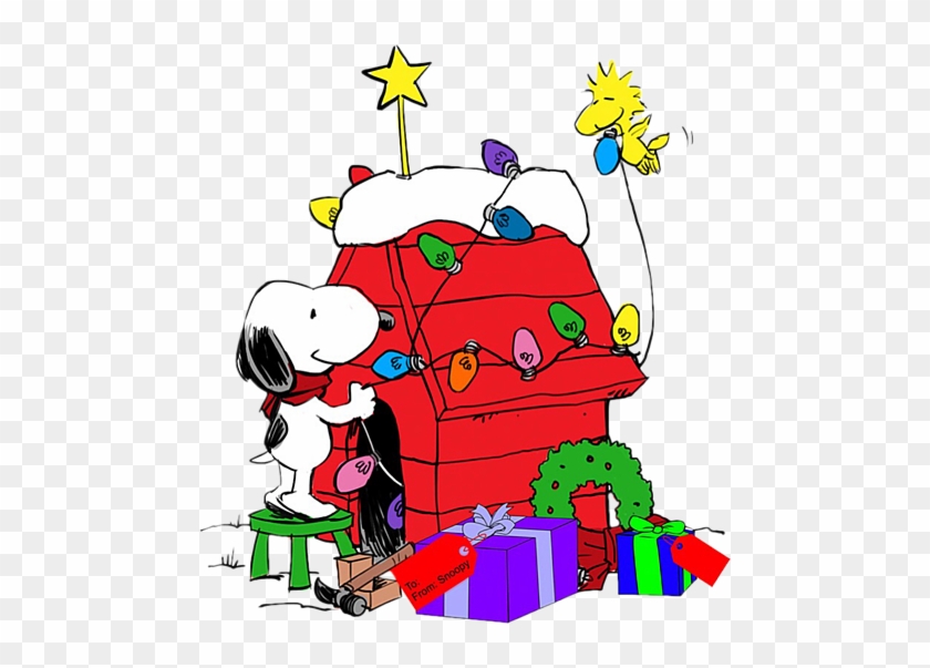 Snoopy Decorating His Dog House With Help From Woodstock - Snoopy Christmas Dog House #373264