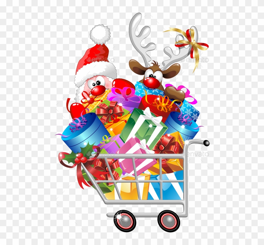 Reindeer On Shopping Cart Png Preview Santa Cartoon - Funny Christmas Reindeer Cartoon Sticker #373584