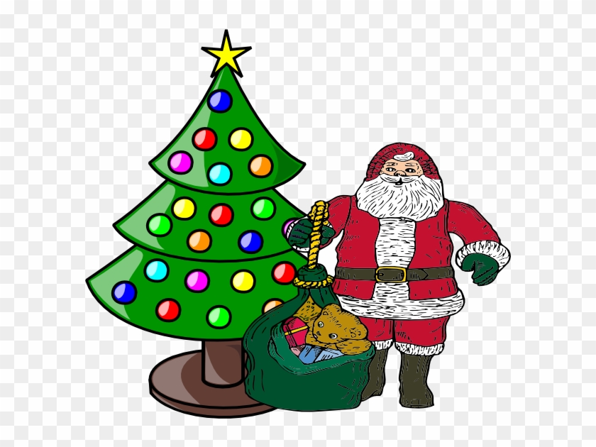 Christmas Tree With Santa Claus Clip Art At Clker Com - Santa Claus And Christmas Tree Clip Art #375386