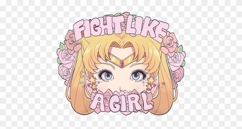 Girl Kawaii Pink Roses Feminism Sailor Moon Transparent - Fight Like A Girl Sailor Moon Sticker #376040