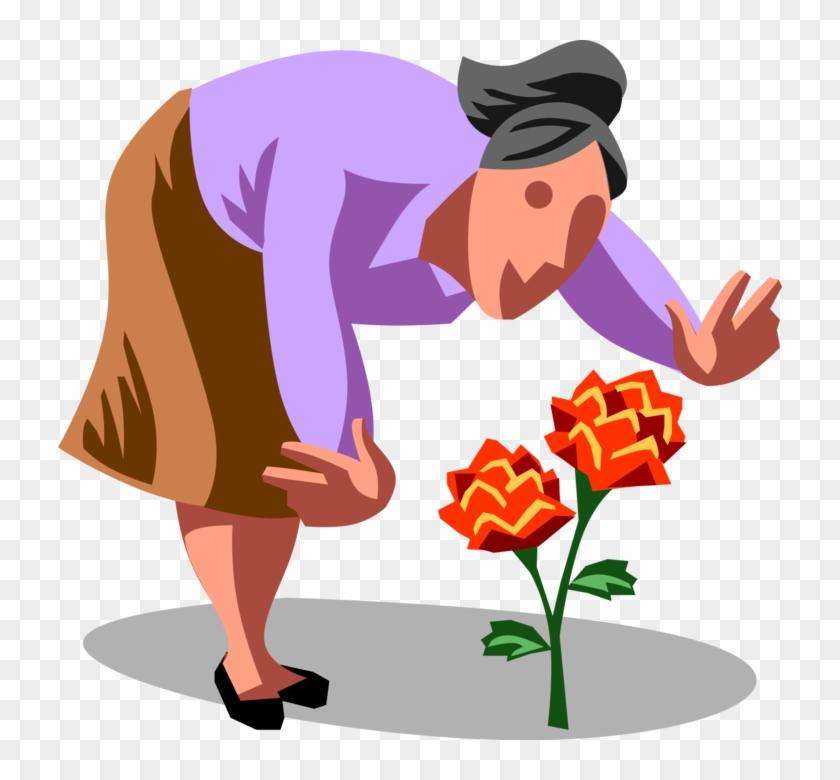 Vector Illustration Of Gardener Stops To Smell The - Illustration #376190