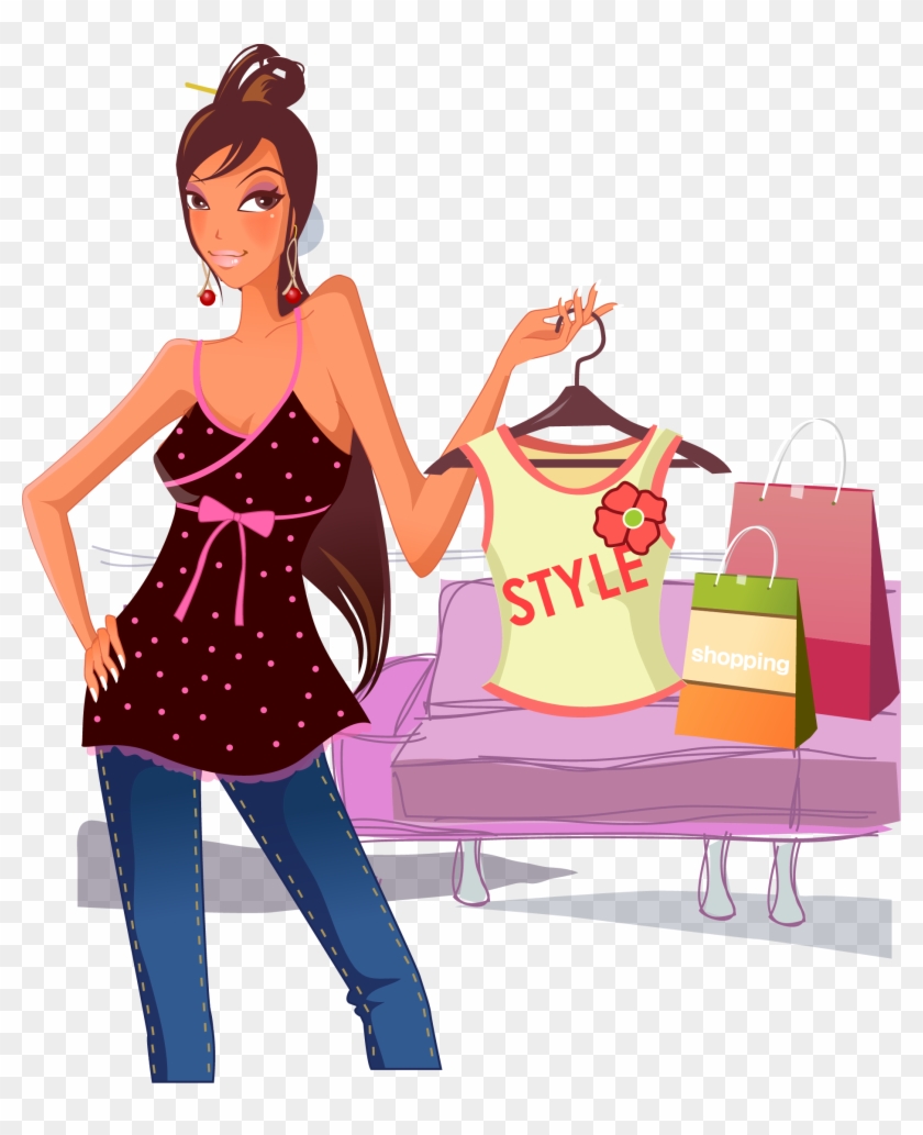 Shopping Mall Girl - Png Woman Shopping Vector #376449