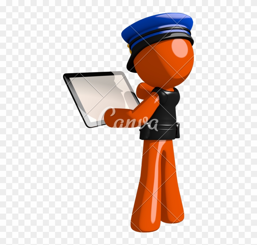 Orange Man Police Officer Viewing Tablet Computer Back - Police #376794