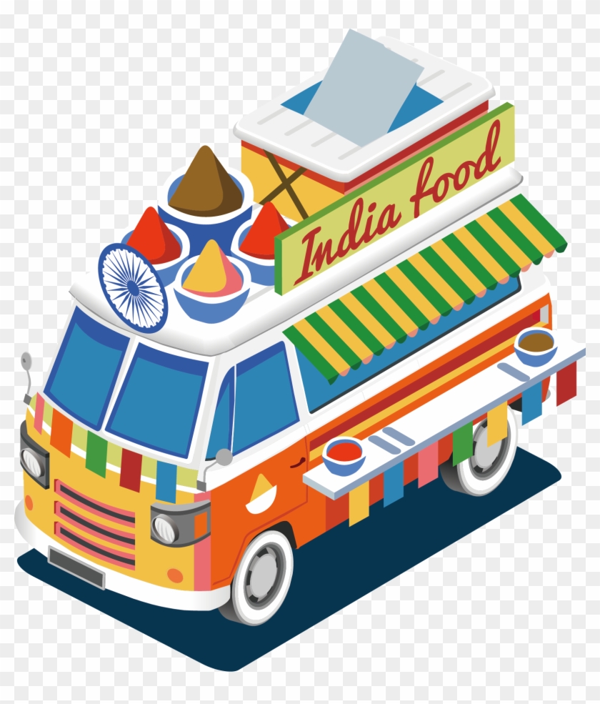 Street Food Barbecue Indian Cuisine Food Truck - Food Truck Isometric #377306