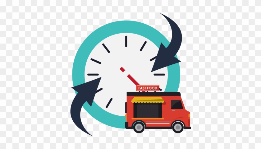 Clock With Arrow And Fast Food Truck Icon - Vector Graphics #377408