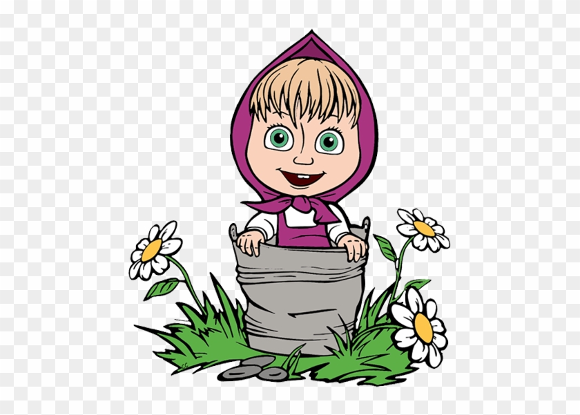 Masha Masha Masha Masha Masha In Bucket Among Flowers - Masha And The Bear #378207