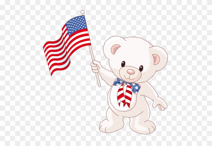 Cute White Baby Bear With American Flag - Stickers Ourson Noeud #378551