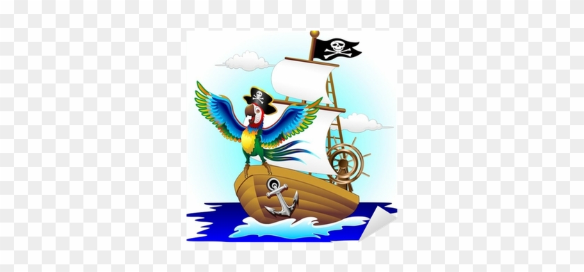 Pappagallo Su Nave Pirata Cartoon Pirate Macaw Parrot - Parrot #378699