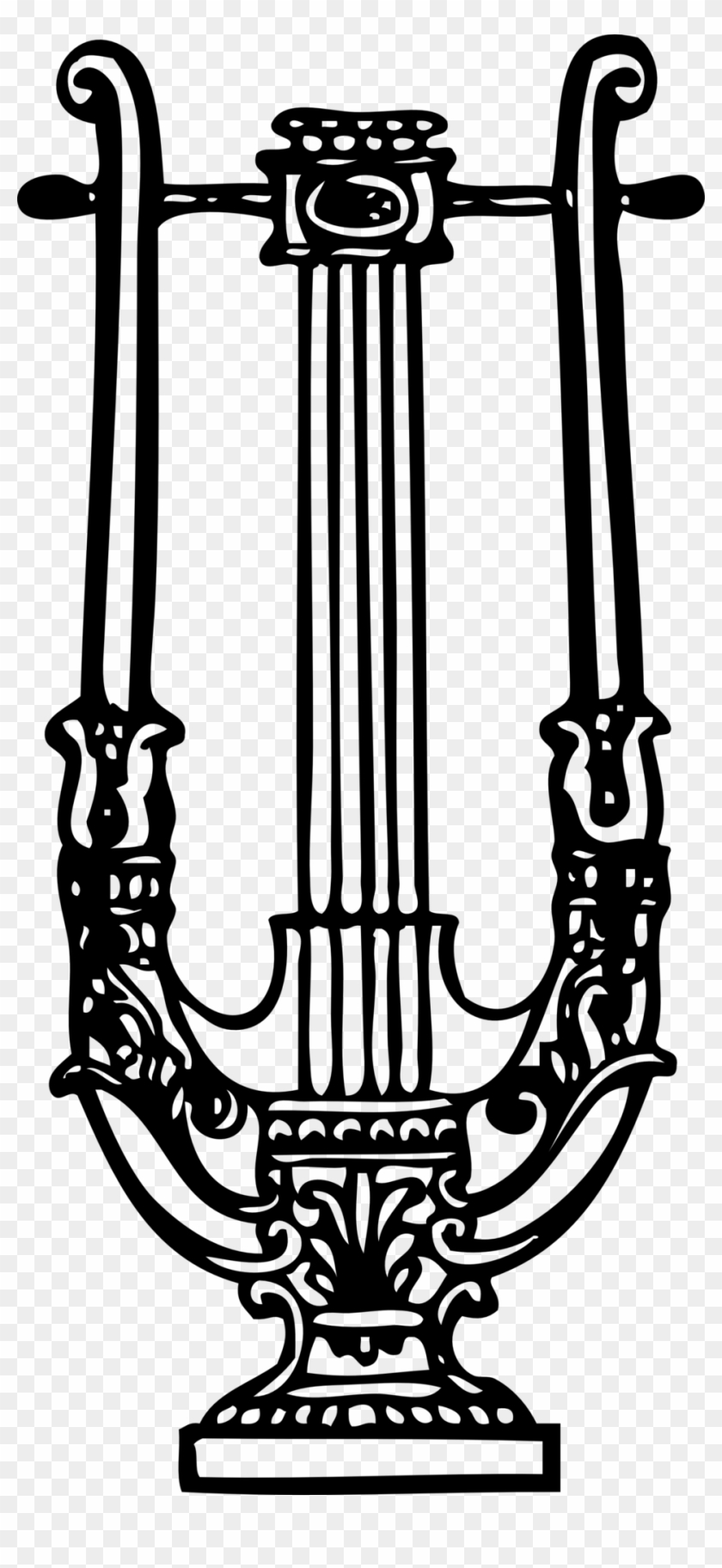 Decorative Lyre Black White Line Art 555px - Lyre Clip Art #378912