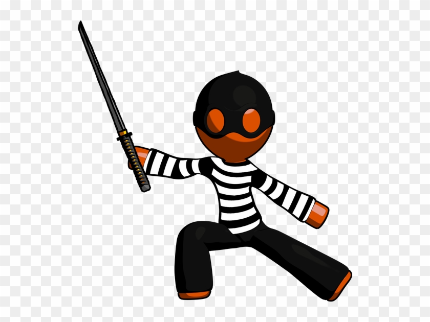 Orange Thief Man With Ninja Sword Katana In Defense - Katana #379610