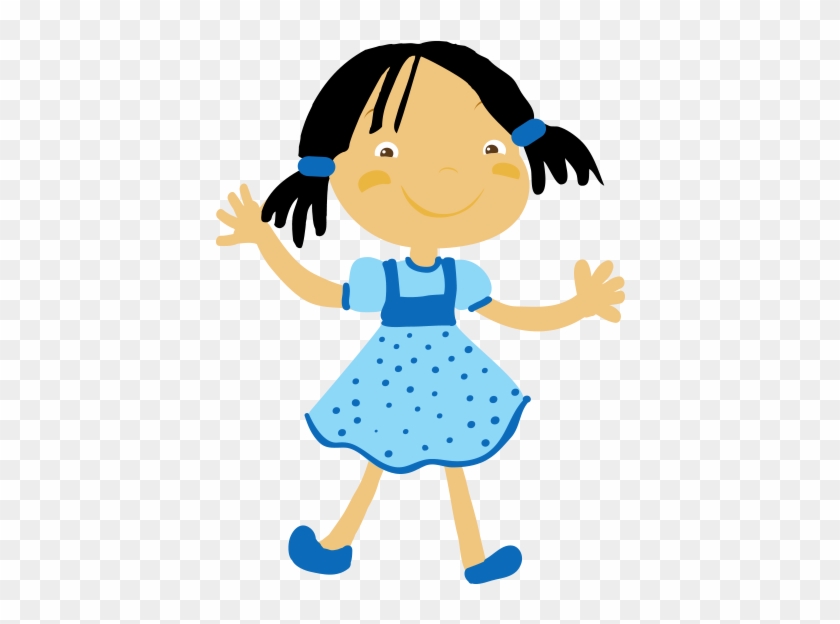Clipart Mavi Benekli Elbiseli Kız Çocuğu - Child #380525