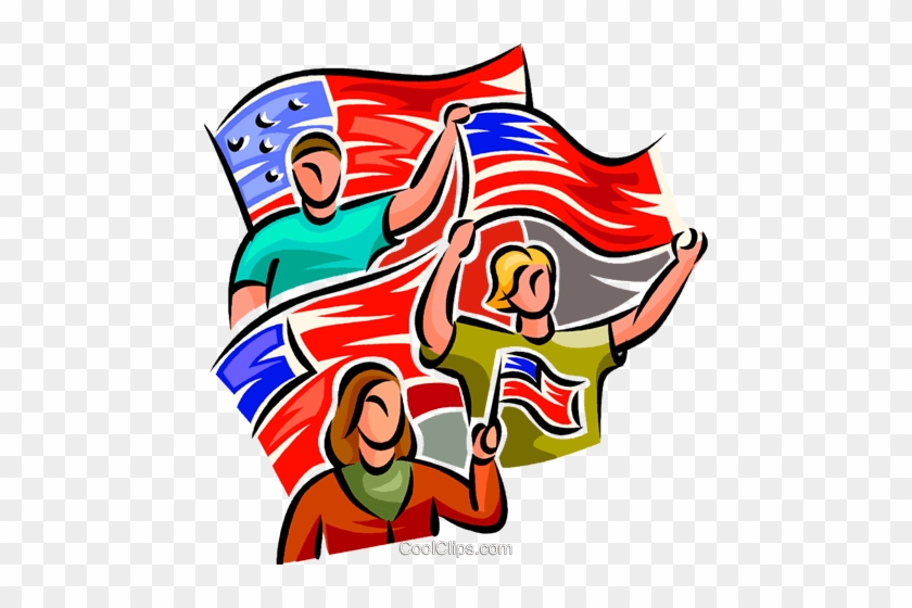 People Waving American Flags Royalty Free Vector Clip - People Waving American Flags Royalty Free Vector Clip #380676