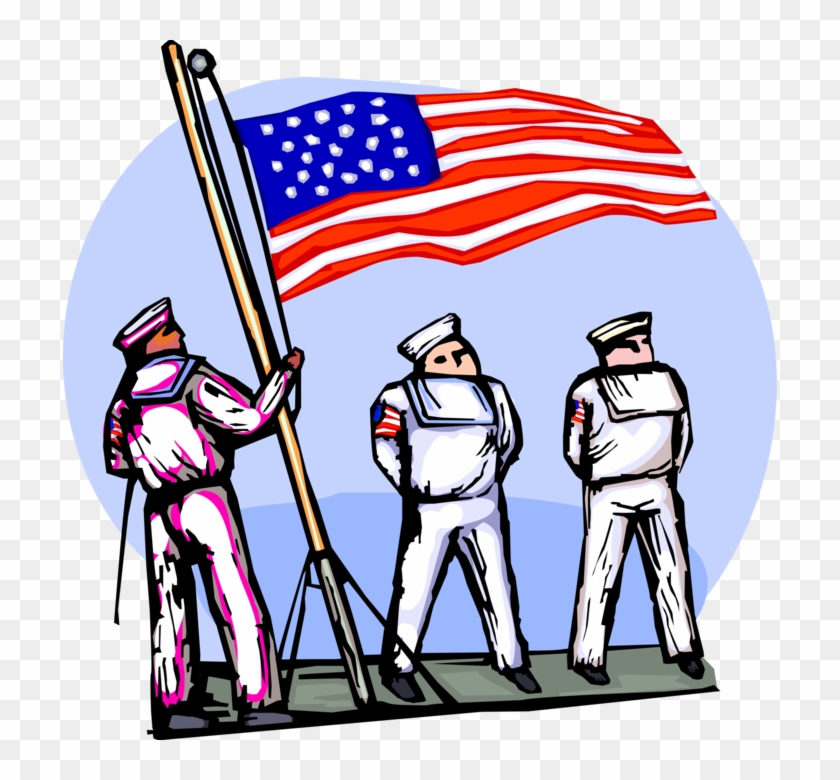 Vector Illustration Of American Naval Sailors Raise - Cartoon #380714