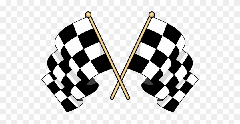 Crossed Checkered Flags Waving In The Wind - Illustration #380986