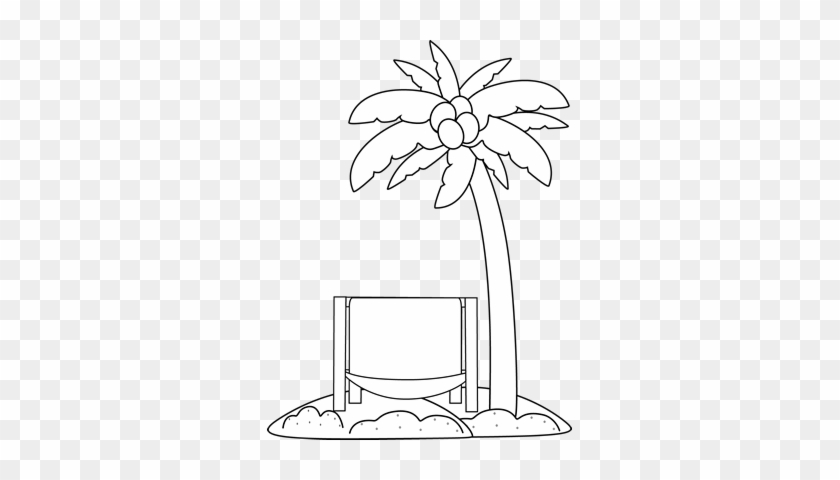 Black And White Beach Chair And Palm Tree Clip Art - Beach Clipart Black And White Transparent #383331